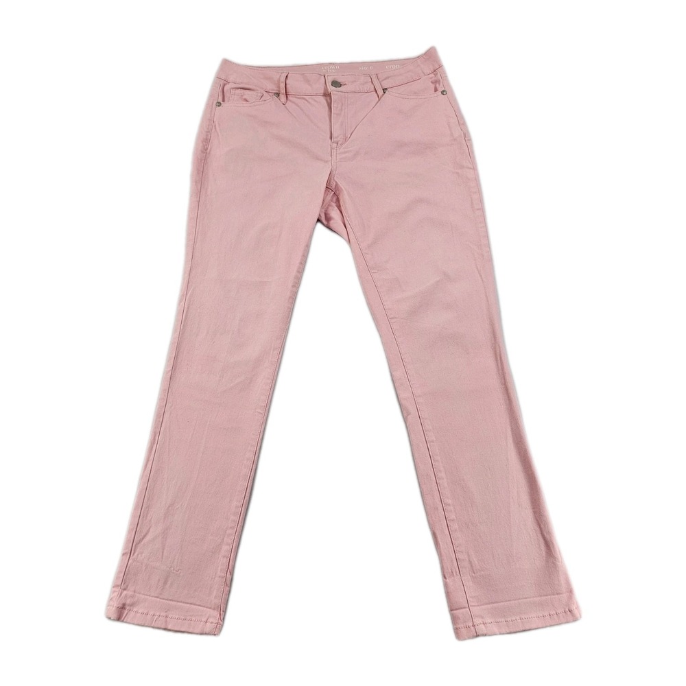 Crown & Ivy Women's Cropped Pants 6 Light Pink Stretch Cotton Denim Skinny Cute